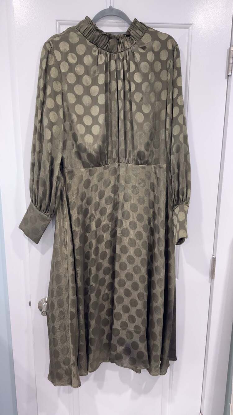 Calvin Klein Polka Dot Metallic Mock Neck Long Sleeve Midi Dress